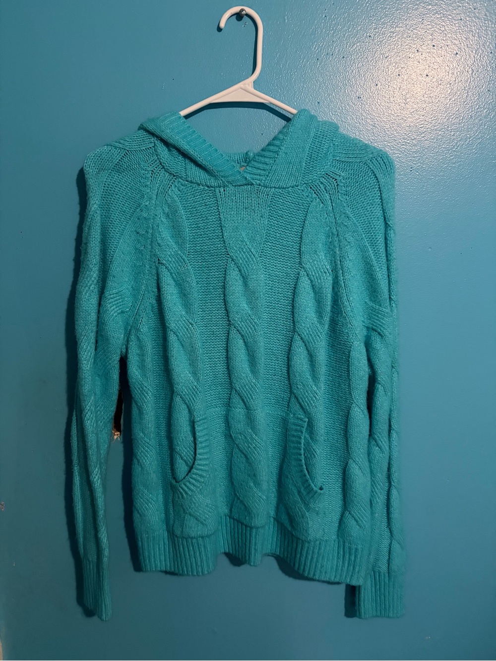 St. John's Bay Teal Cable Knit Hooded Sweater
